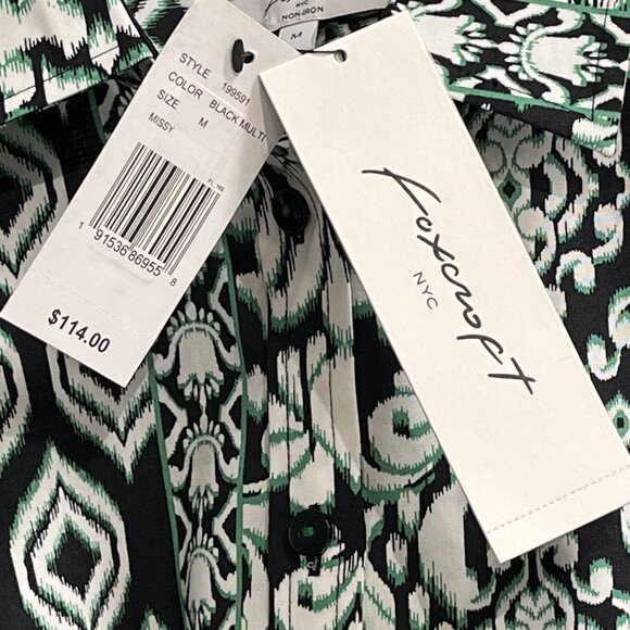 Foxcroft Shirt Womens M Black Mixed Print Non Iron Button Down Career Office - Picture 3 of 8